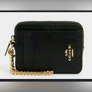 Coach Pebble Leather Zip Card Case Wallet
